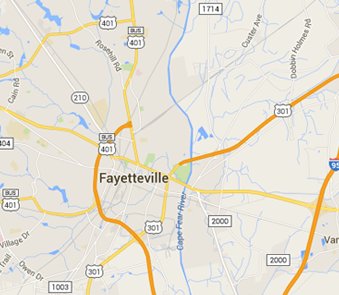 Fayetteville Dumpster Rental Service Area Map